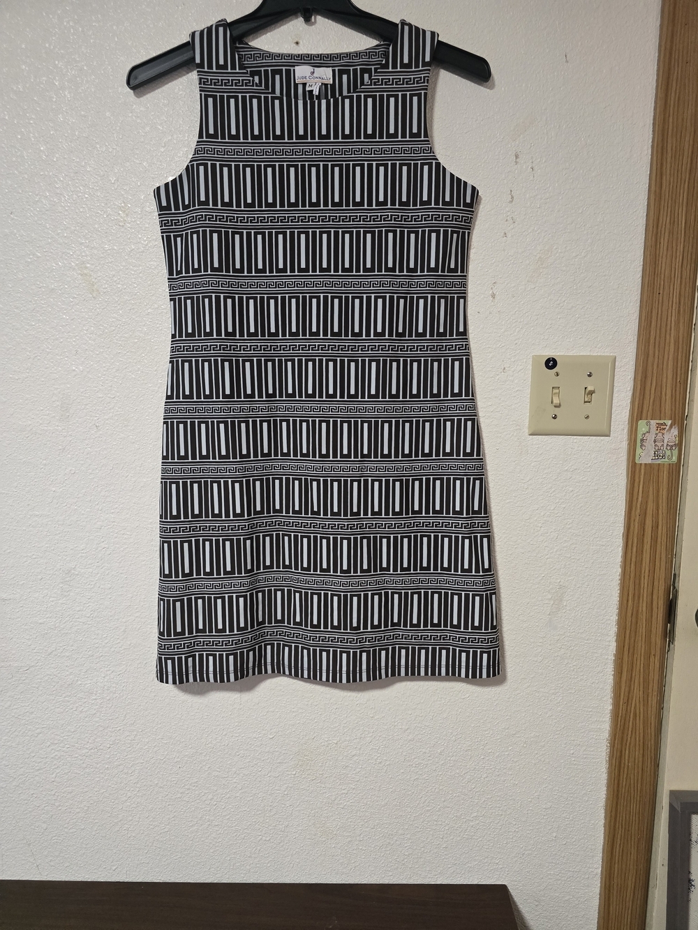 Jude Connally Black & White Geometric Print Shift Dress Size M Made in USA